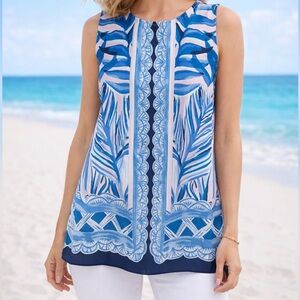 Lilly Pulitzer Blue and Light Pink Sleeveless Printed Swim Cover-Up